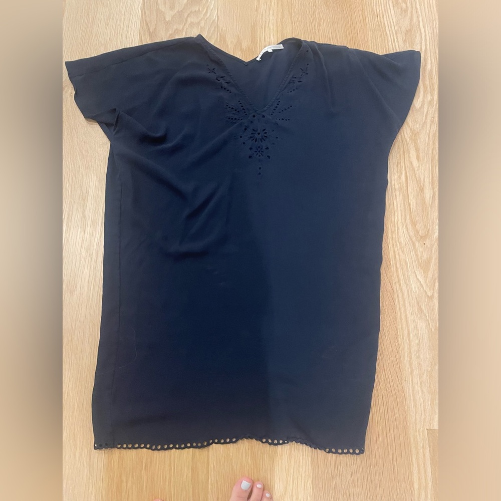 Navy blue Ulla Johnson loose-fitting dress w/ cut-outs and scallop lace detail